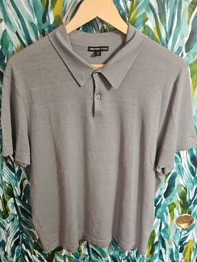 James Perse Men’s Linen Short-Sleeve Polo in Gray - Size 2 (M)